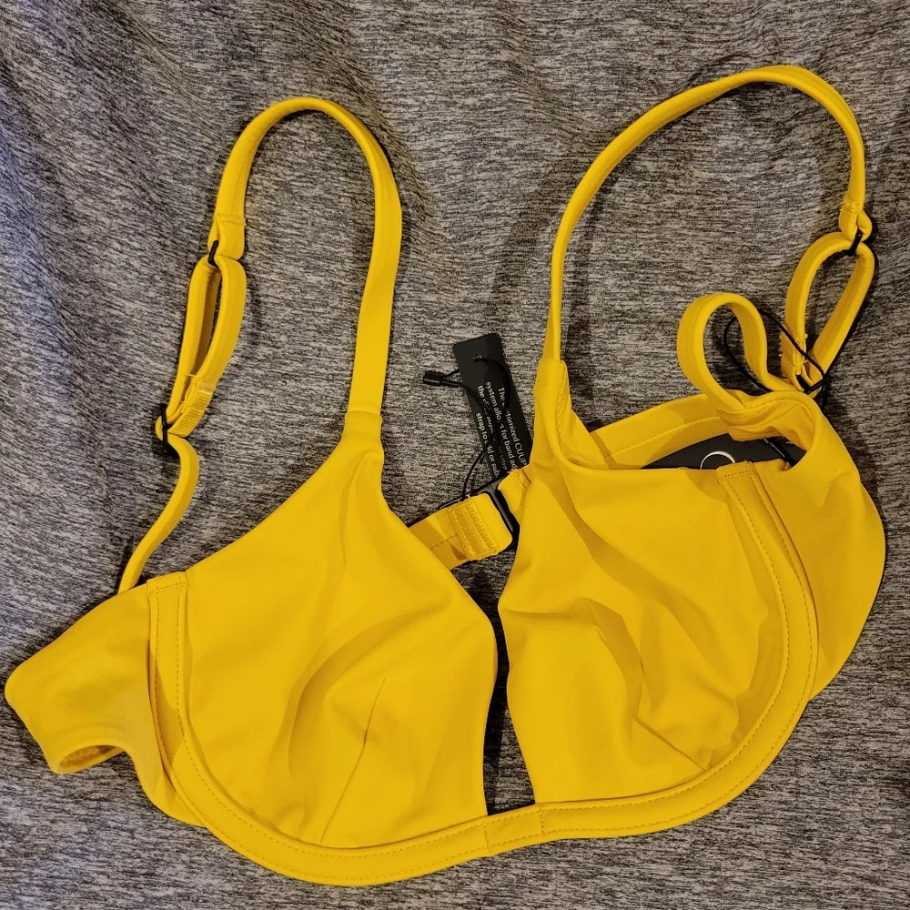 NWT CUUP The Plunge Swim Top Bikini Yellow Bamboo Slide & Set Size 2